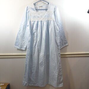 Miss Elaine Nightgown Blue Medium Cotton Backed Satin Lace Bodice Vintage 80s